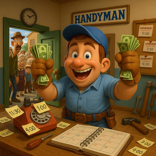 Handyman using a laptop to improve local SEO through blogging