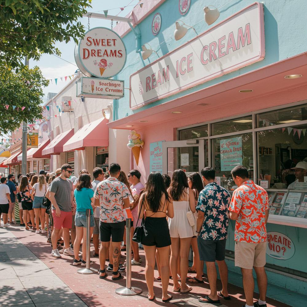 Ice cream shop owner writing a blog post to attract new customers