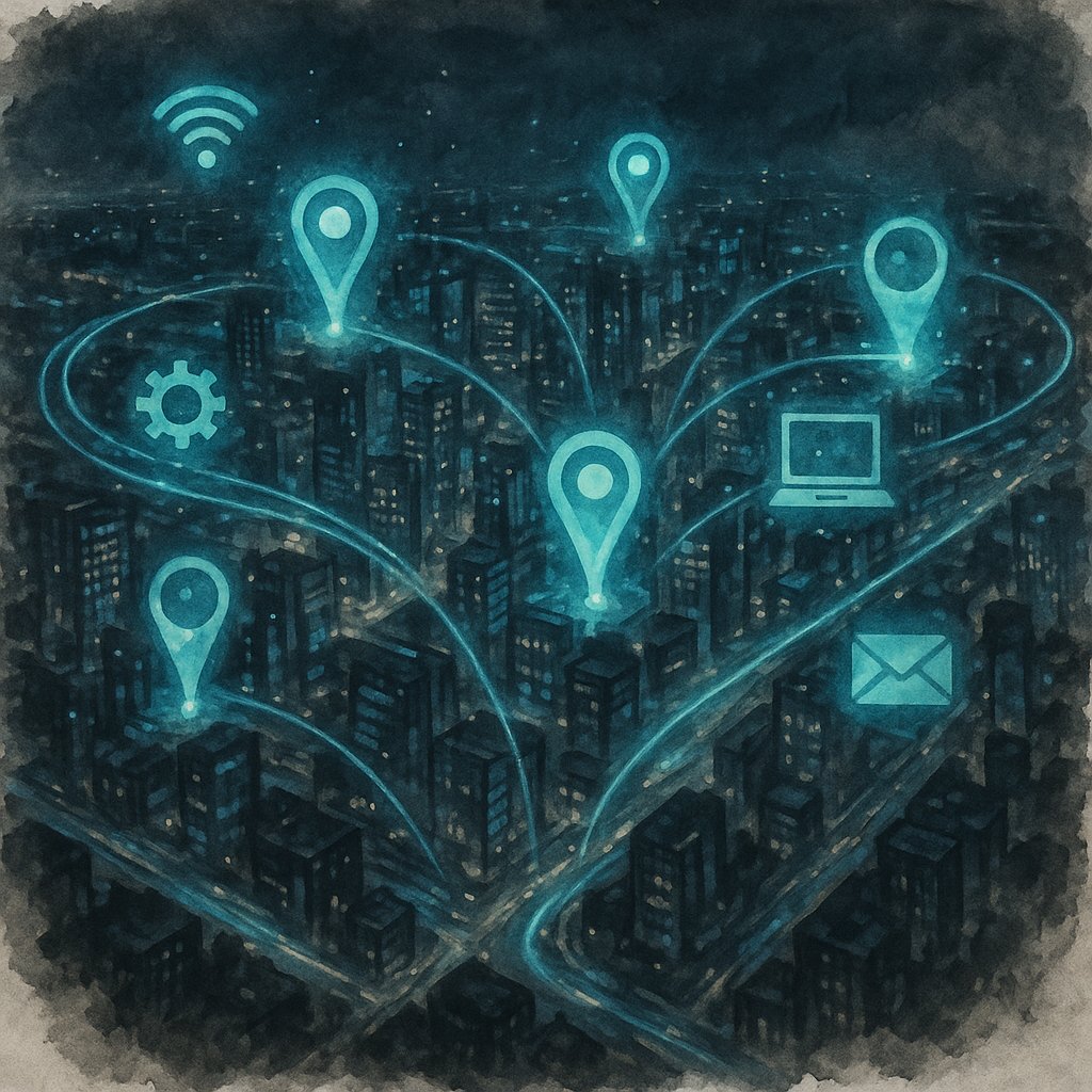 Illustration of geofencing and beacon technology in action for local SEO