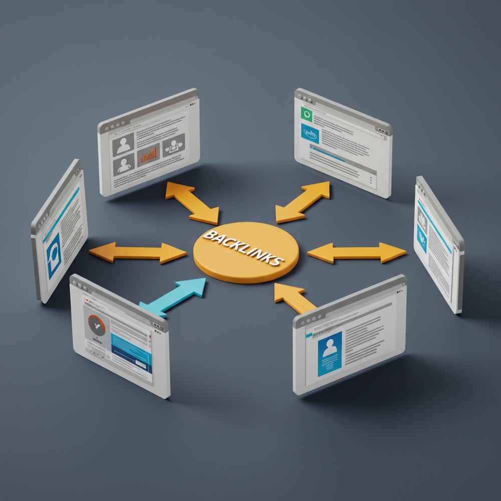 Illustration depicting the concept of backlinks connecting various websites to a central blog