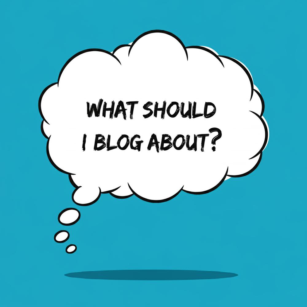 Person brainstorming blog topics with a laptop and coffee