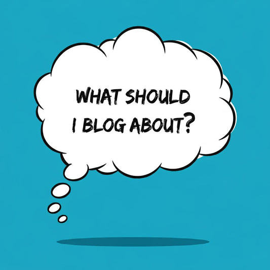 Person brainstorming blog topics with a laptop and coffee