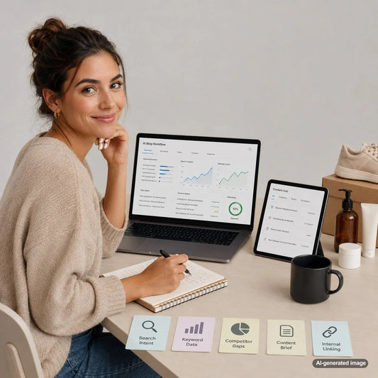 Business owner planning data-informed SEO blog topics from general ideas for better Google rankings