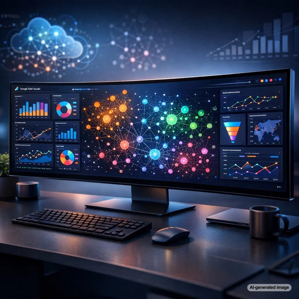 Advanced Google Data Studio dashboards visualizing topical authority growth and SEO performance