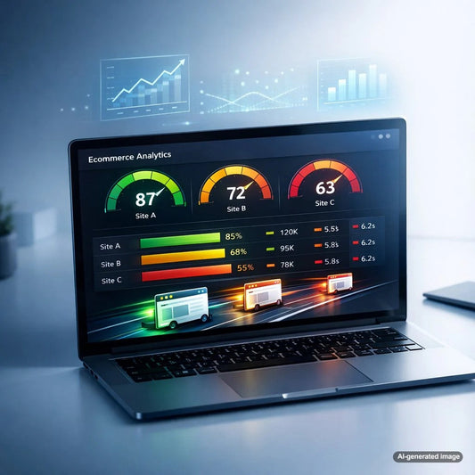 Website performance dashboard comparing site speed metrics against industry peers using public data
