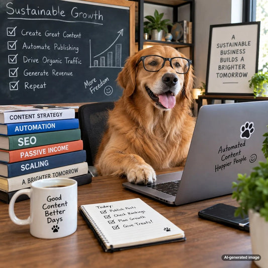 Building a sustainable business model around automated content sites with scalable publishing, SEO growth, audience development, and diversified revenue