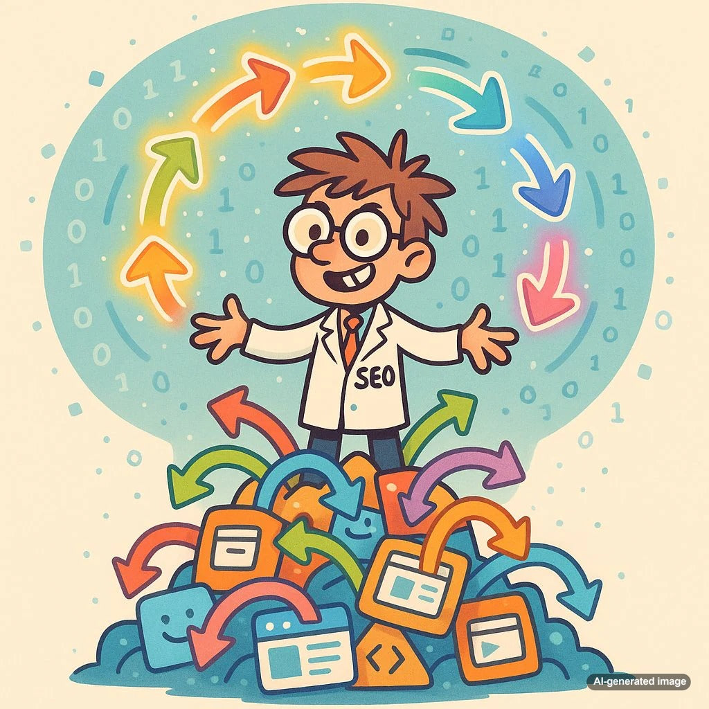 Illustration of website redirects and SEO ranking paths