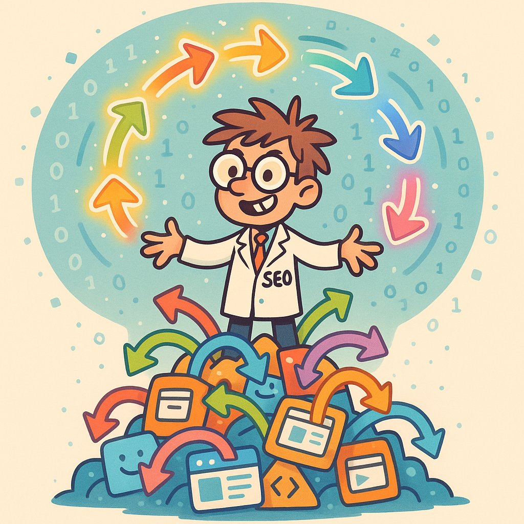 Illustration of website redirects and SEO ranking paths