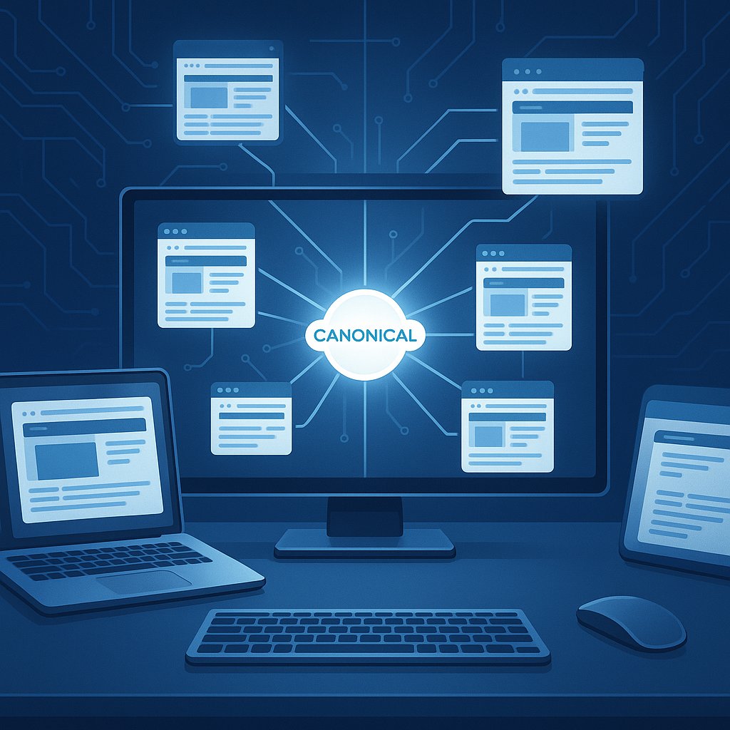 Illustration showing the importance of canonical tags in SEO