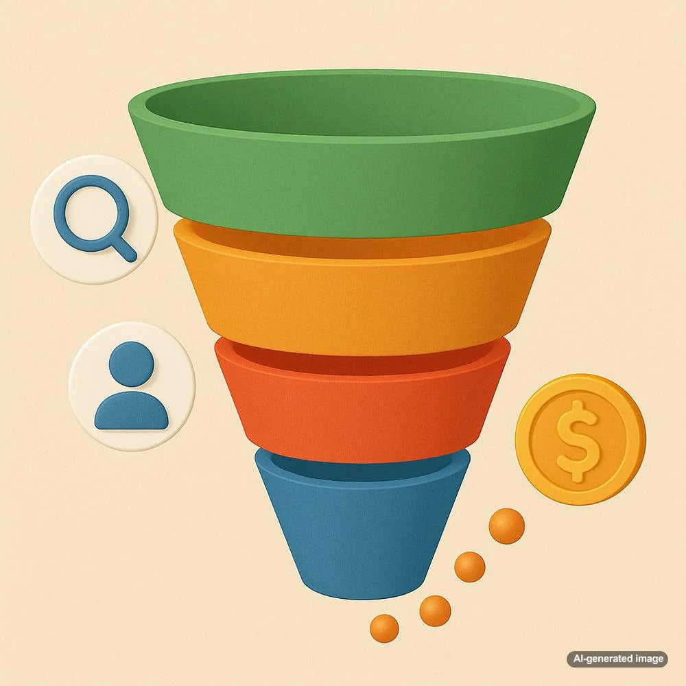 Illustration of conversion funnel stages and optimization strategies