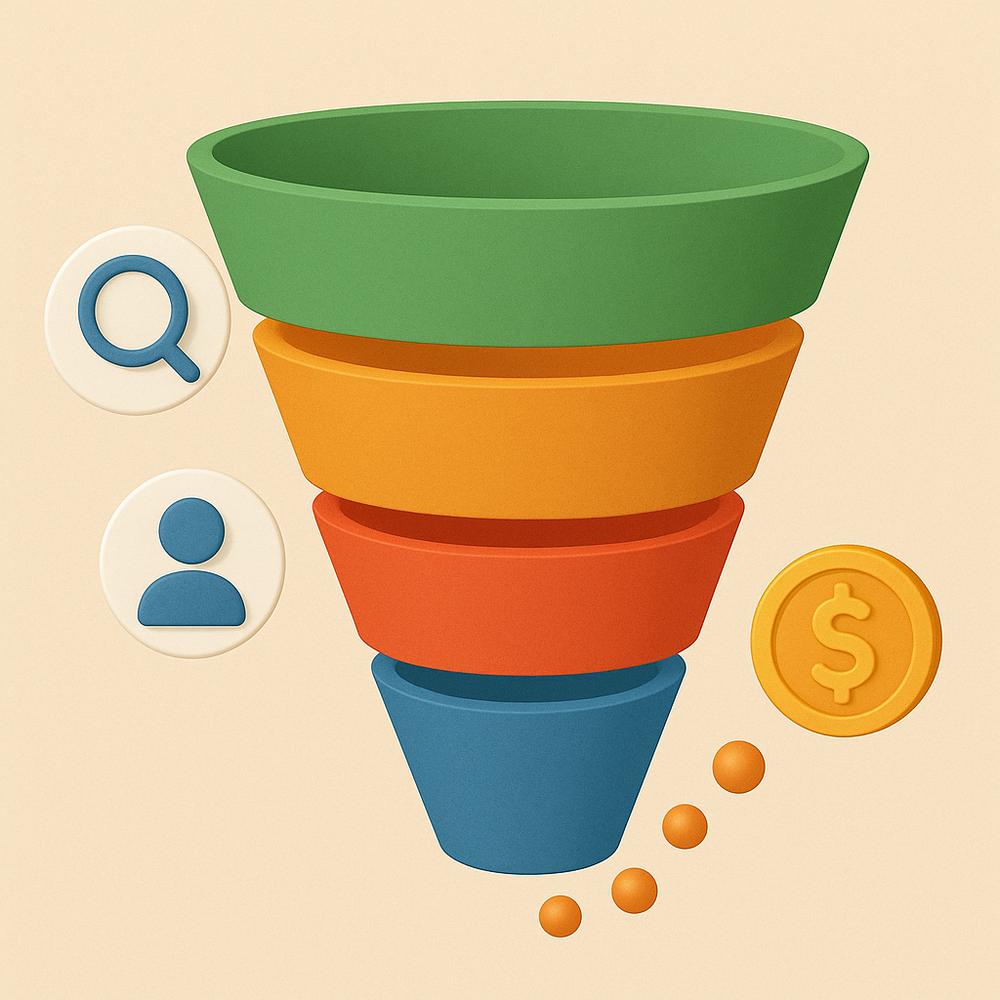 Illustration of conversion funnel stages and optimization strategies