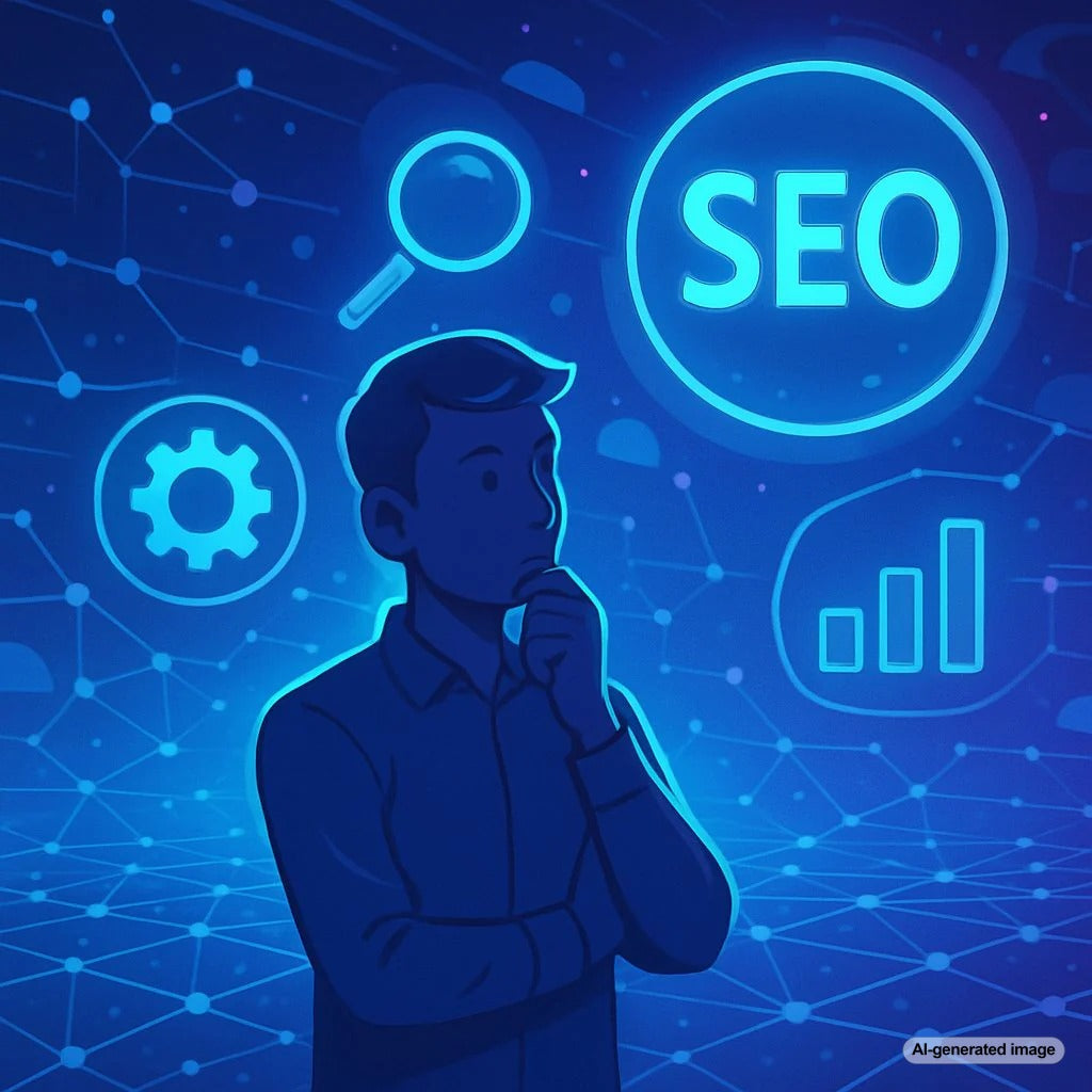 Could SEO exist without search engines concept illustration with disappearing Google icons and floating ranking arrows