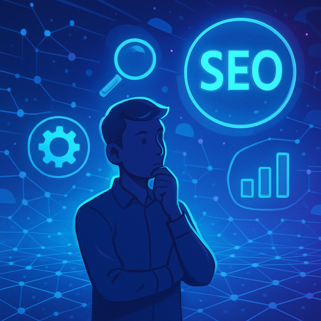Could SEO exist without search engines concept illustration with disappearing Google icons and floating ranking arrows