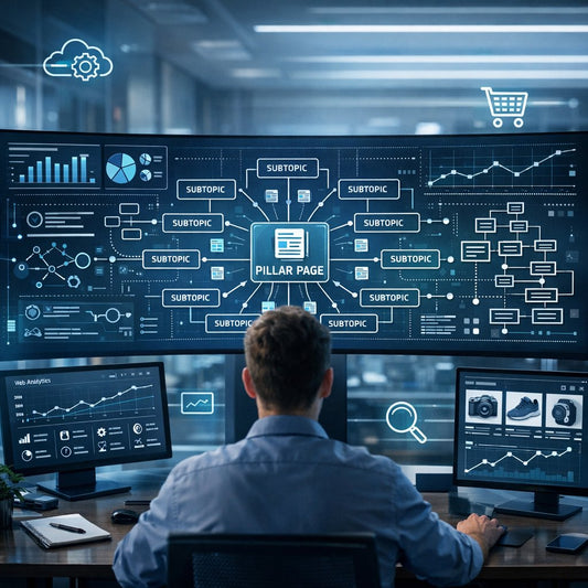 Illustration representing the creation of ultimate guides and pillar pages as a one-stop resource for a broad topical keyword