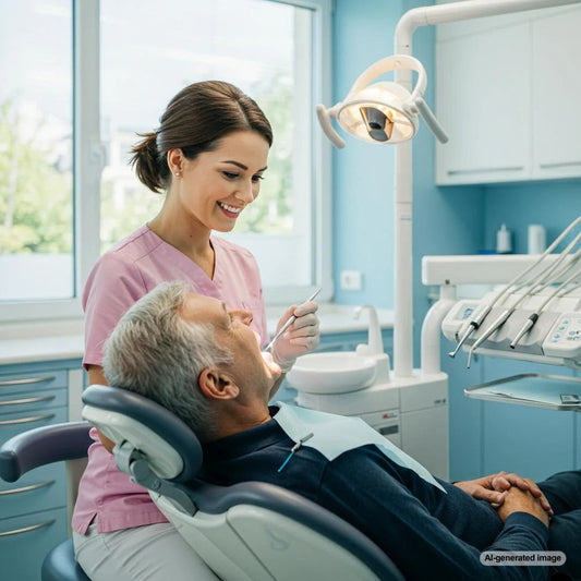 Dentist reviewing SEO strategies on a computer