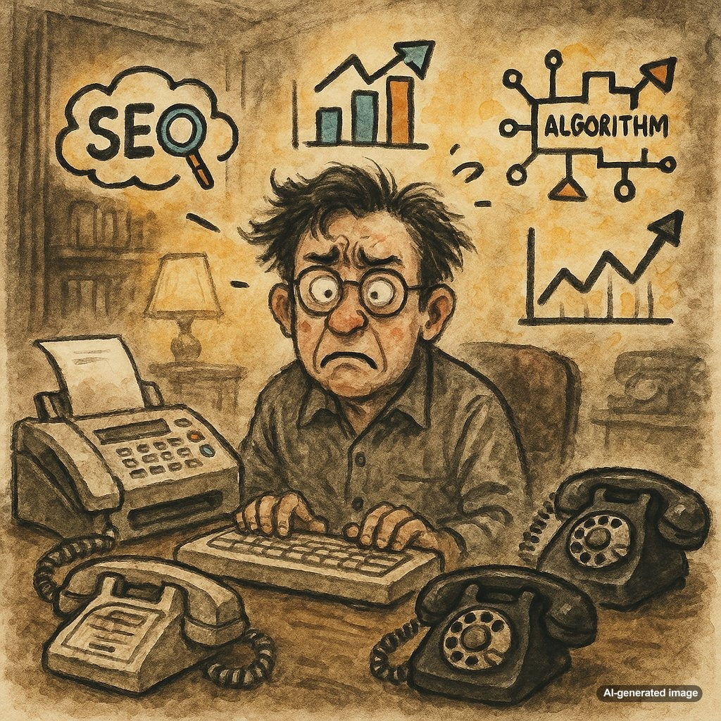 Frustrated person overwhelmed by technology wondering if SEO works for them