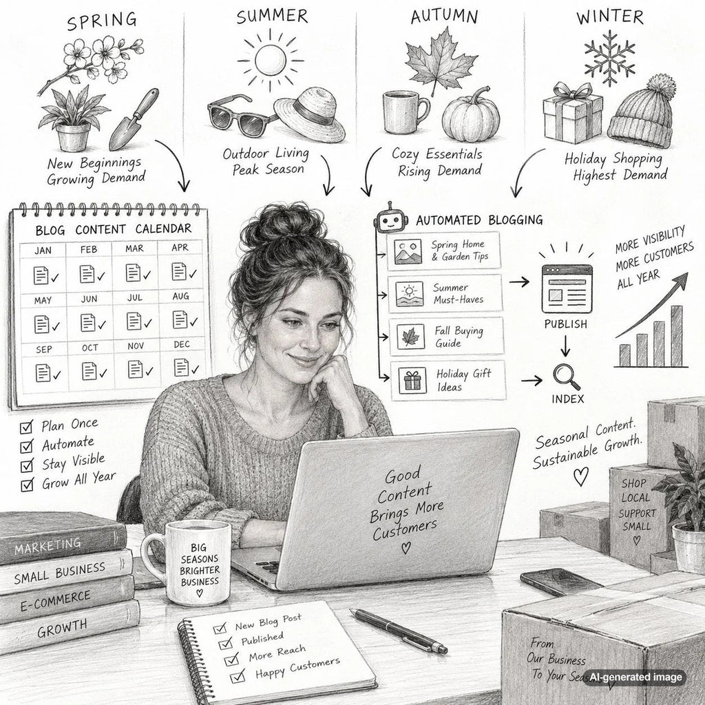 Automated blogging content calendar supporting a business as seasonal customer demand increases
