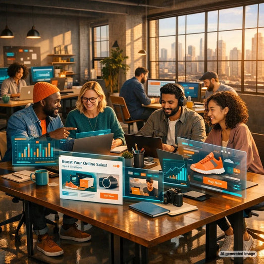 Entrepreneurs collaborating in a modern local co-working hub inspired by blogging and content-driven growth