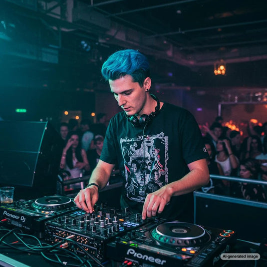 DJ performing at a local event, engaging with the audience