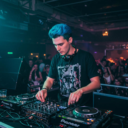 DJ performing at a local event, engaging with the audience