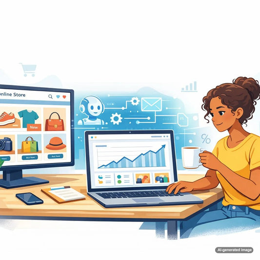E-commerce blogging strategy illustration showing how helpful content builds brand authority, trust, and organic growth for online stores