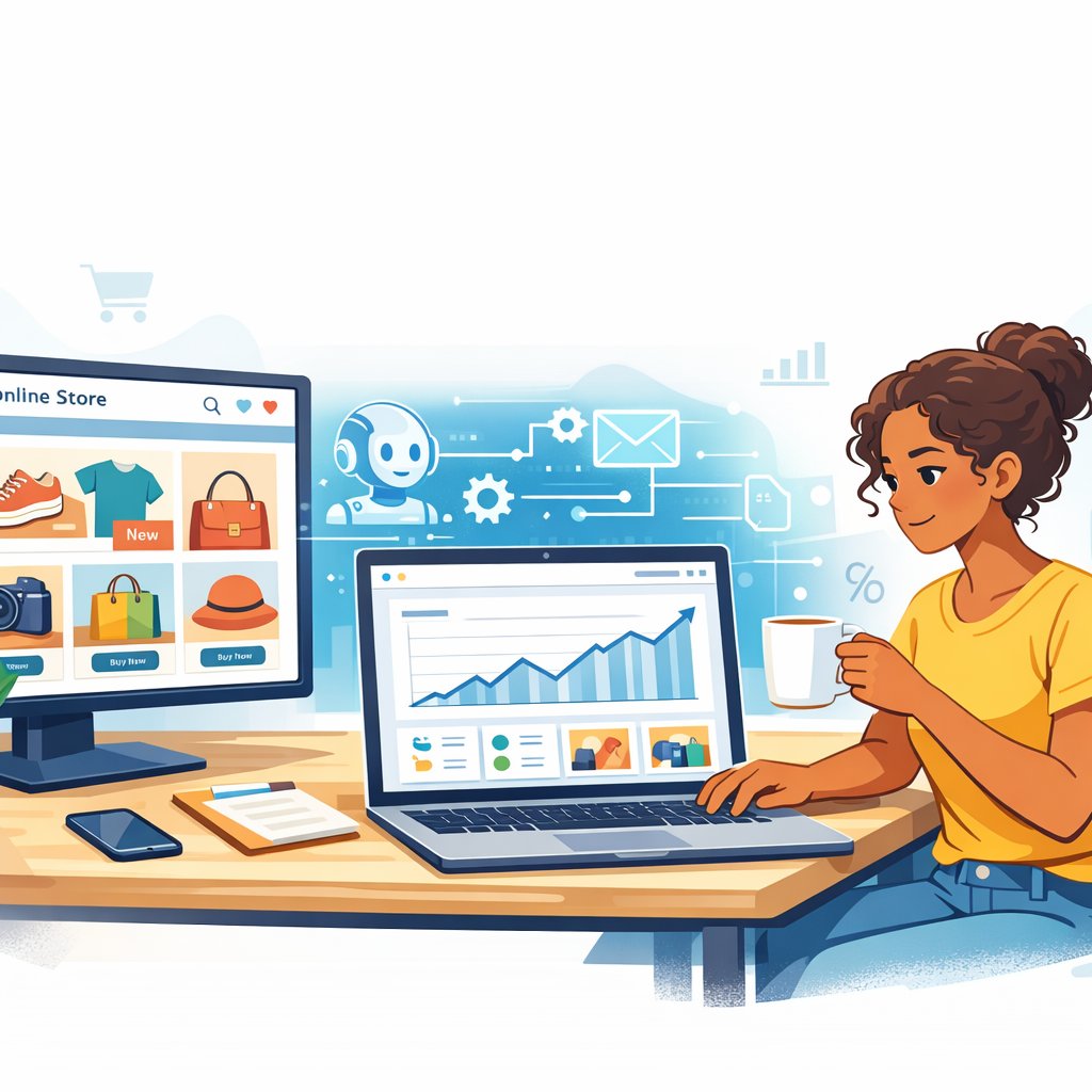 E-commerce blogging strategy illustration showing how helpful content builds brand authority, trust, and organic growth for online stores