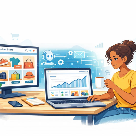 E-commerce blogging strategy illustration showing how helpful content builds brand authority, trust, and organic growth for online stores