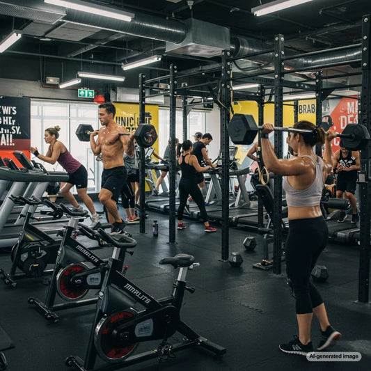 Local gym members engaging with a fitness blog on a tablet