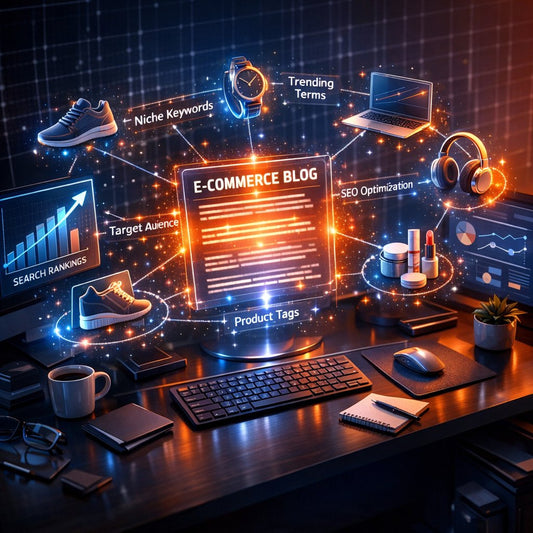 Illustration showing how blogging helps niche eCommerce stores rank for specific keywords and improve organic search visibility