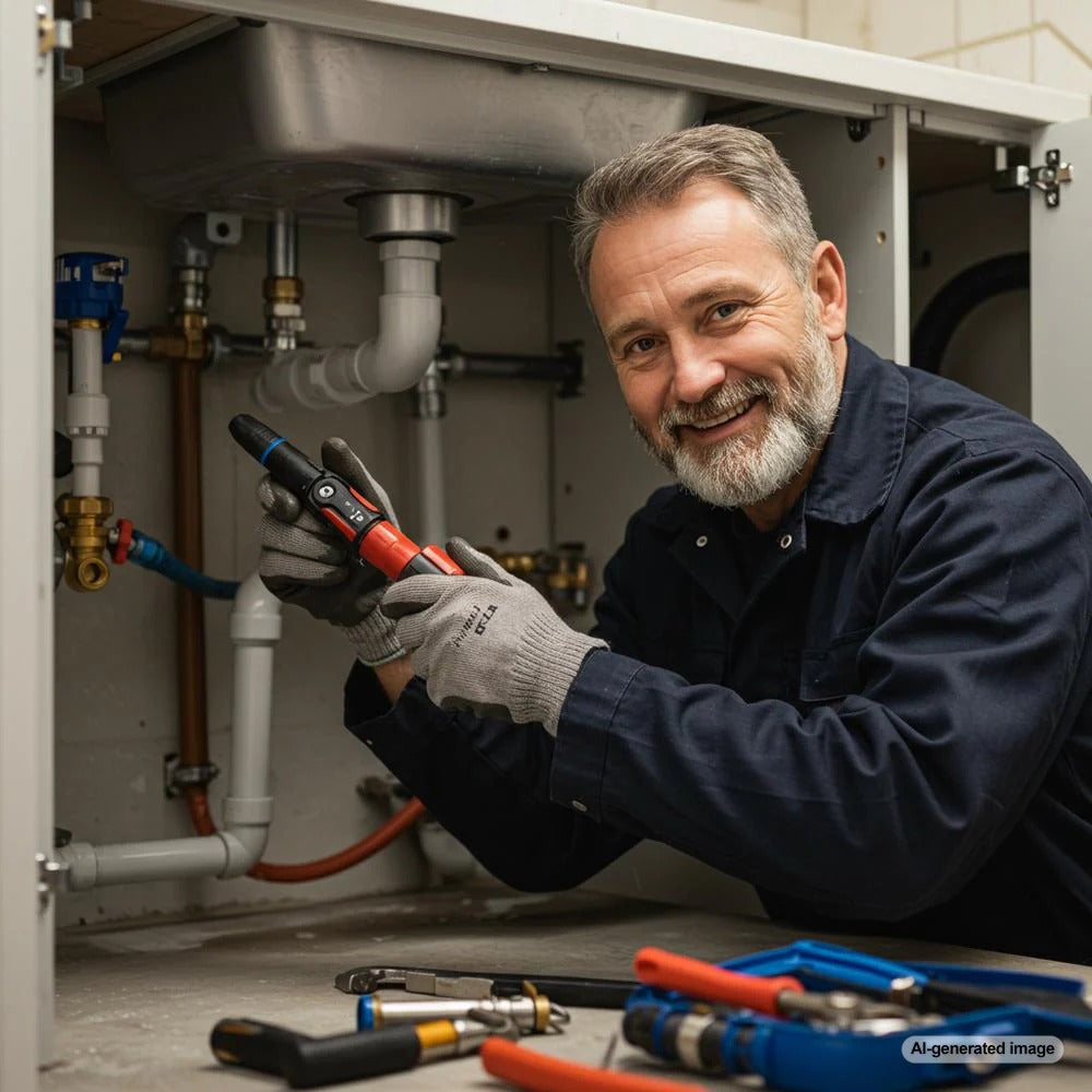 Plumber fixing a pipe representing improved SEO for local plumbing businesses