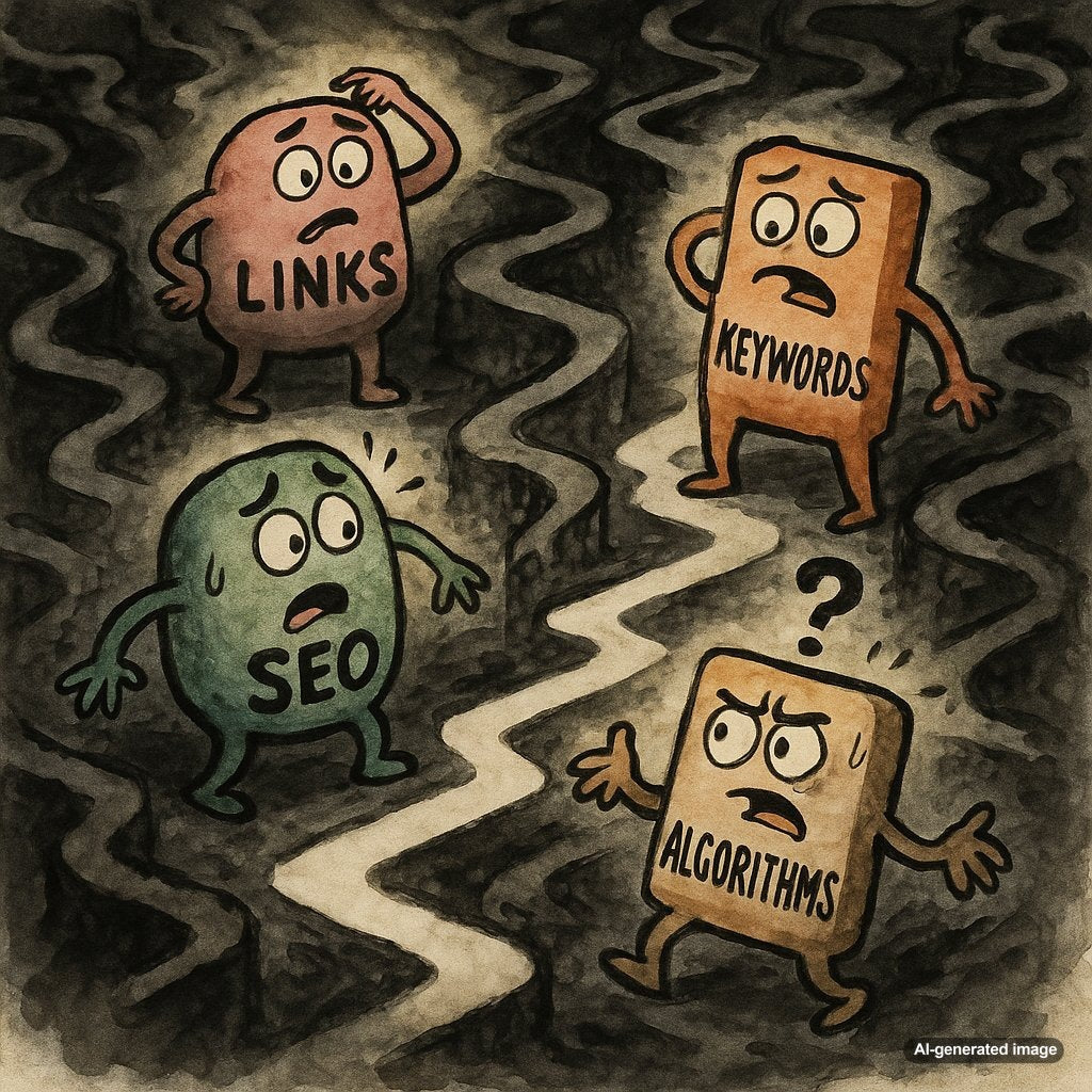 Illustration showing deceptive UX dark patterns affecting SEO rankings