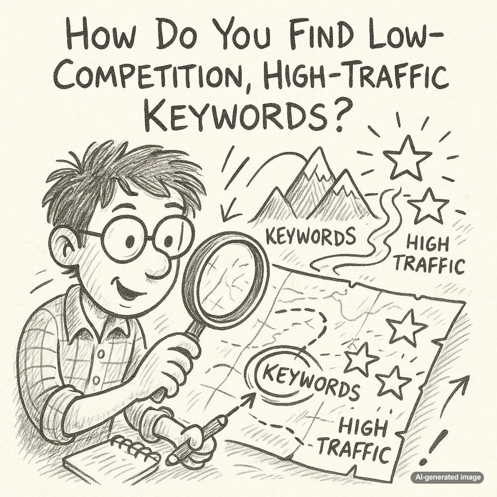 Illustration depicting the concept of finding low-competition, high-traffic keywords
