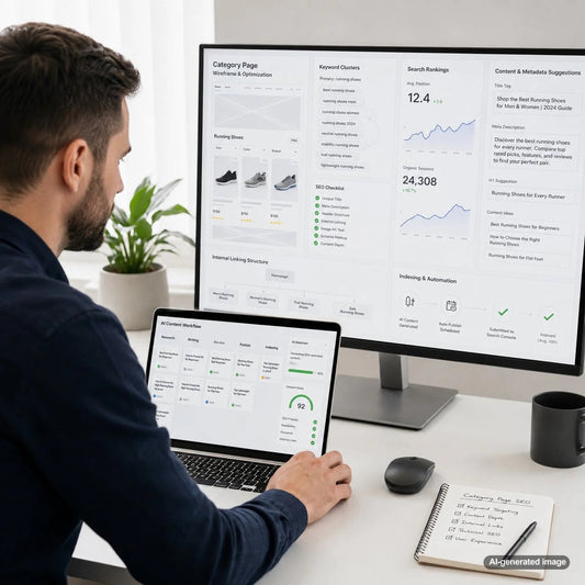 Illustration of optimized category pages improving SEO rankings and organic traffic