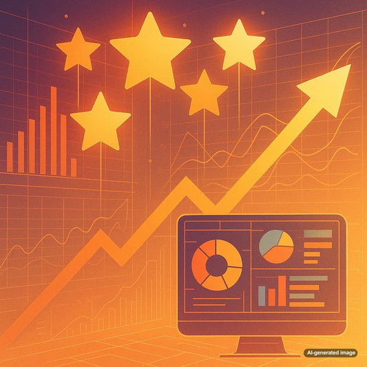 An image showcasing the concept of Google reviews with a five-star rating graphic
