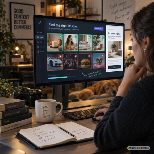 Automated image selection workflow matching relevant visuals to blog content using semantic analysis and quality controls