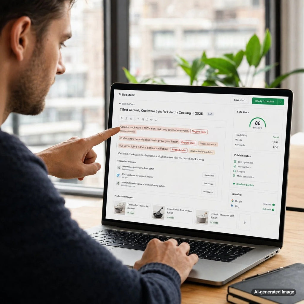 Automated content review system flagging risky claims before publication