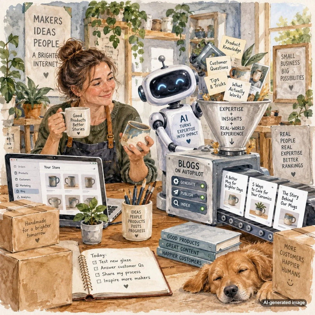 Illustration representing a content system built around real-world business expertise, practical knowledge, and scalable SEO publishing