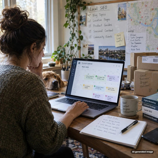 Automated local SEO content calendar planning strategy for businesses improving local Google search visibility