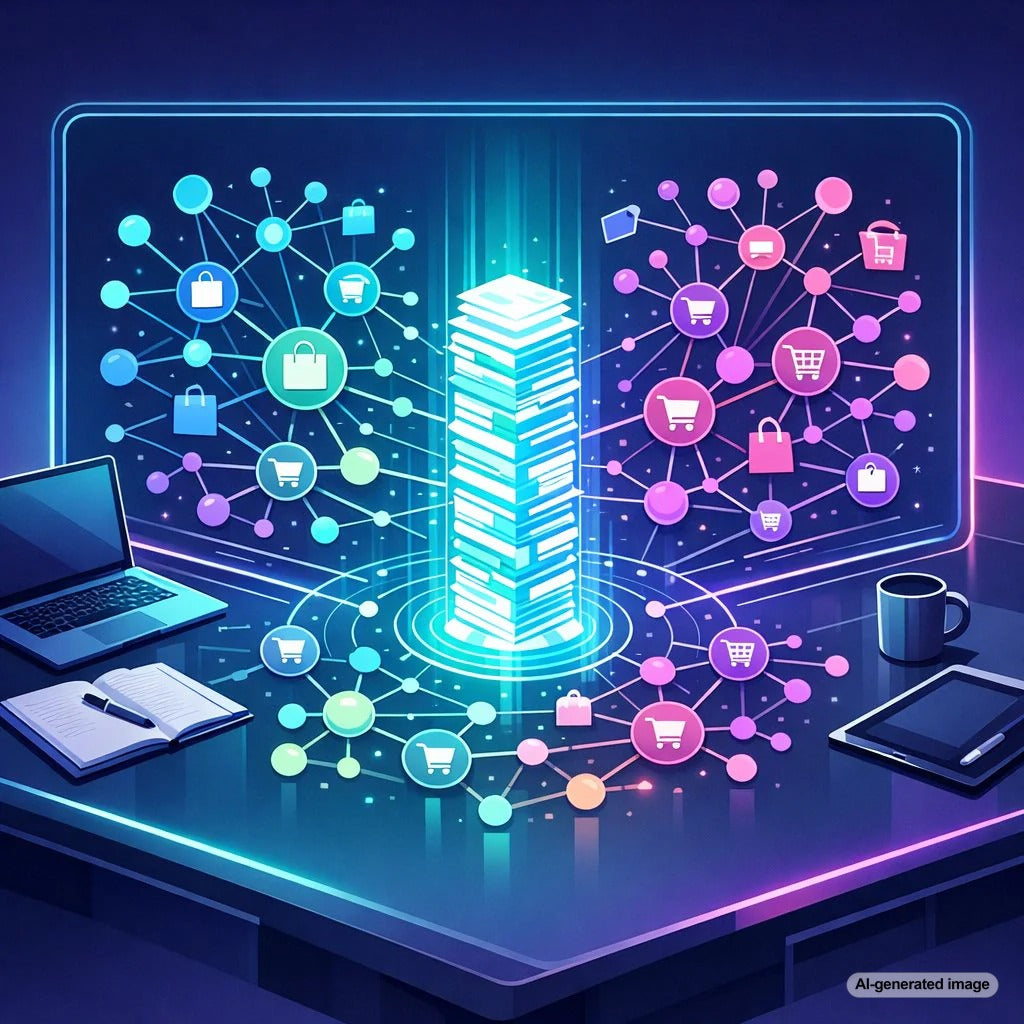 Illustration of an SEO content pillar strategy with a master list of topics and relevant long-tail keywords organized for content planning