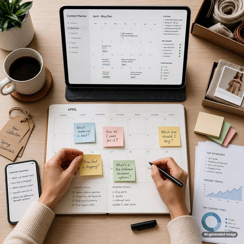 Monthly blog planning calendar built around customer questions for SEO content strategy