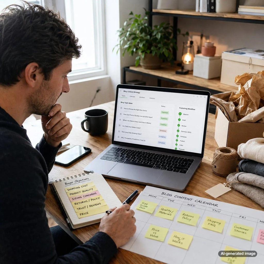 Automated blog strategy organized around buyer objections, SEO content planning, and customer decision questions
