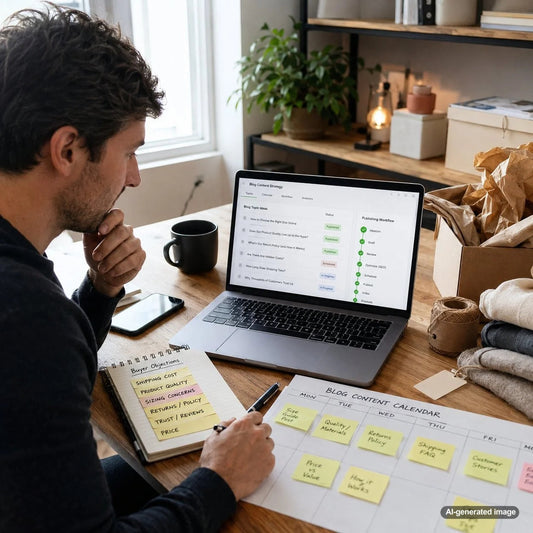 Automated blog strategy organized around buyer objections, SEO content planning, and customer decision questions