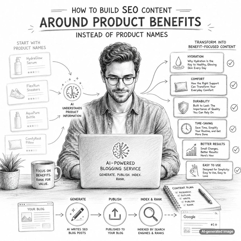 Business owner planning SEO content around customer benefits instead of product names