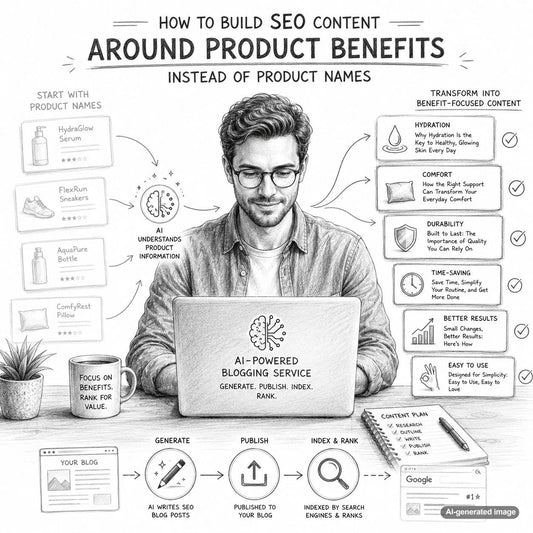 Business owner planning SEO content around customer benefits instead of product names