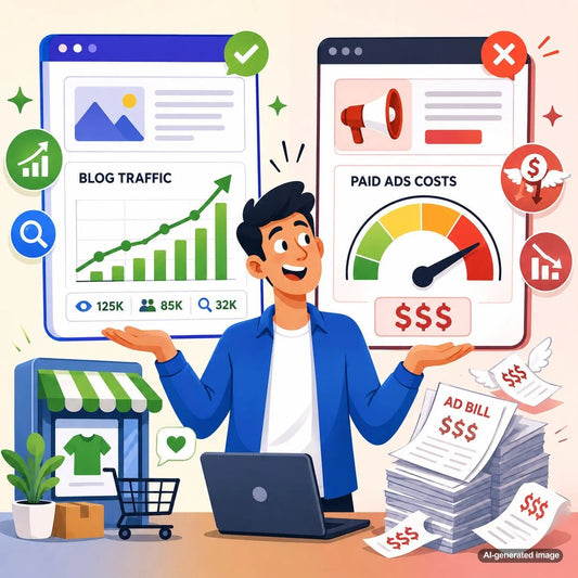 Comparison of growing blog traffic and paid advertising costs for measuring long-term marketing ROI