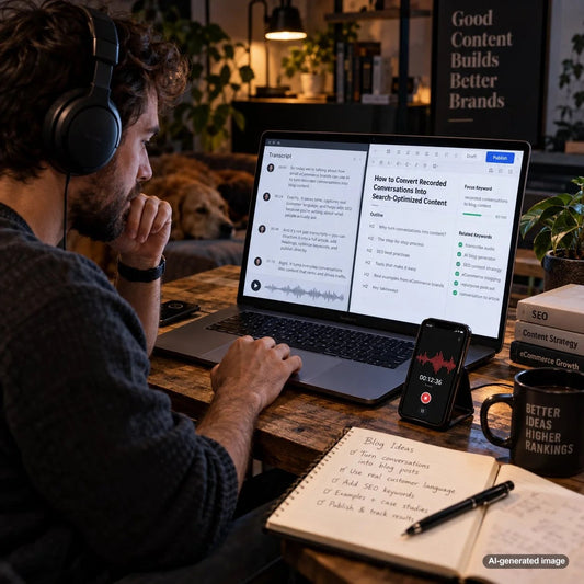 How to convert recorded conversations into search-optimized content using transcripts, customer questions, and SEO content planning