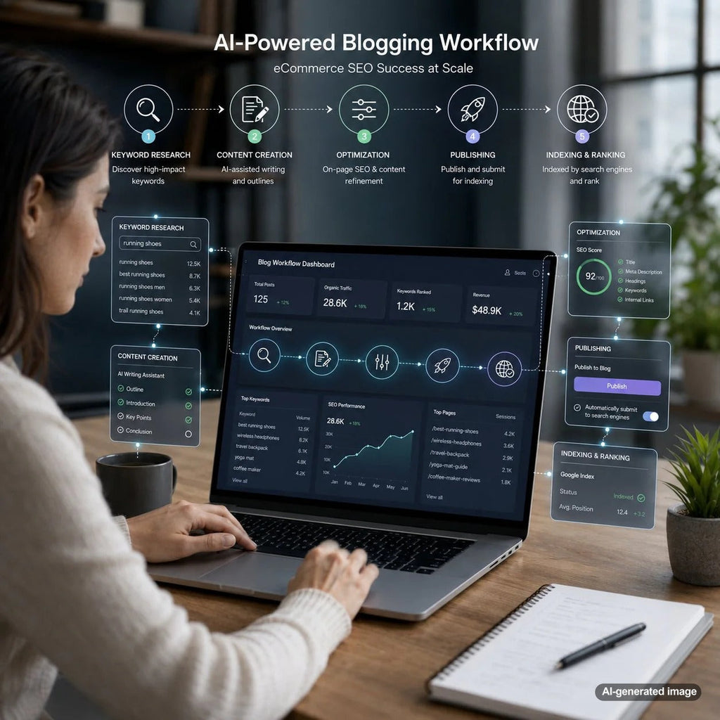 Scalable blog workflow for keyword research content creation and SEO optimization