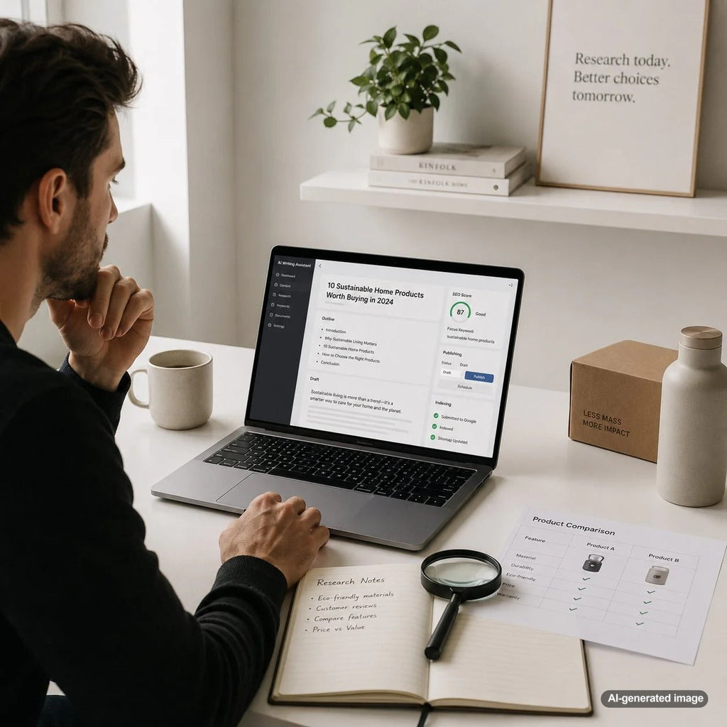 Business owner planning SEO blog content for customers at the research stage