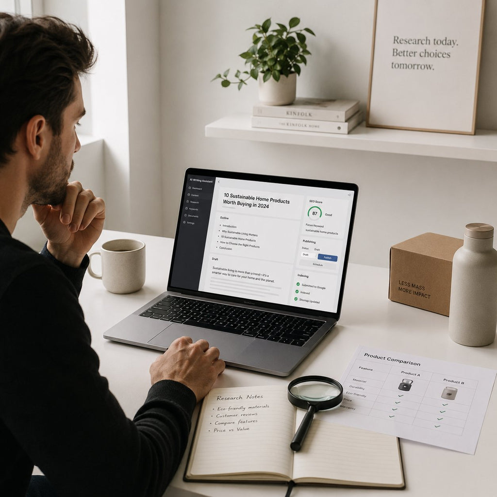 Business owner planning SEO blog content for customers at the research stage