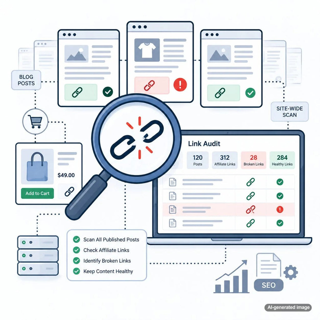 Affiliate link audit dashboard used to detect broken affiliate links across published blog posts